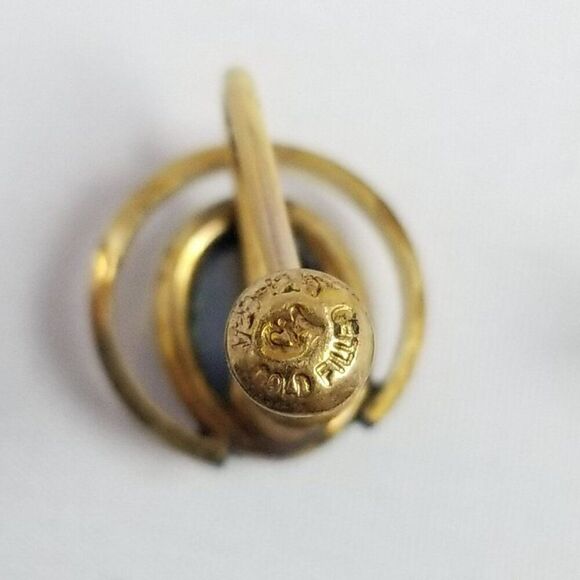 Vintage Yellow Gold Filled Oval Dark Gray Rhinestone Clip On Screw Back Earrings - Picture 5 of 11